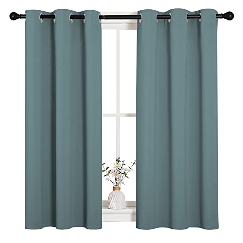 Image of NICETOWN Modern Blackout Curtains Noise Reducing, Thermal Insulated and Privacy Room Darkening Drape Panels for Boy's Guest Room Door Small Short Window (Greyish Blue, 2 Panels, W34 x L45 -Inch)