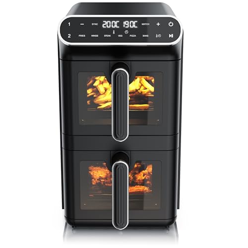 Arendo - Heißluftfritteuse XXL Dual Zone 2 Kammern – 11 L Kapazität – 2 Zonen – Airfryer Doppelkammer mit Sichtfenster – 6 Programme – BPA-frei - 3D Umluftsystem - Sync und Match-Funktion
