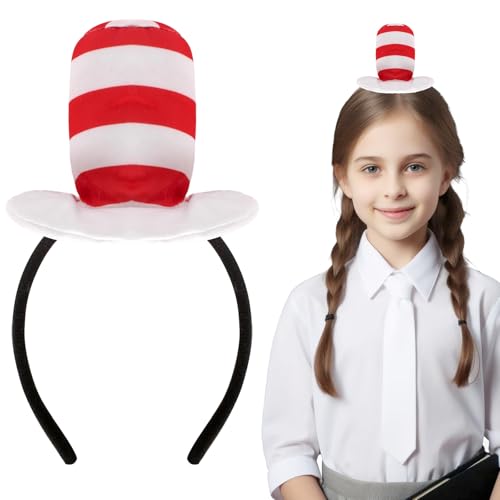 EPDPLAY Red & White Striped Hat Headband - Dr. Week Seus Costume Cat in the Hat Book Character Headband for Reading week Halloween & Cosplay Parties
