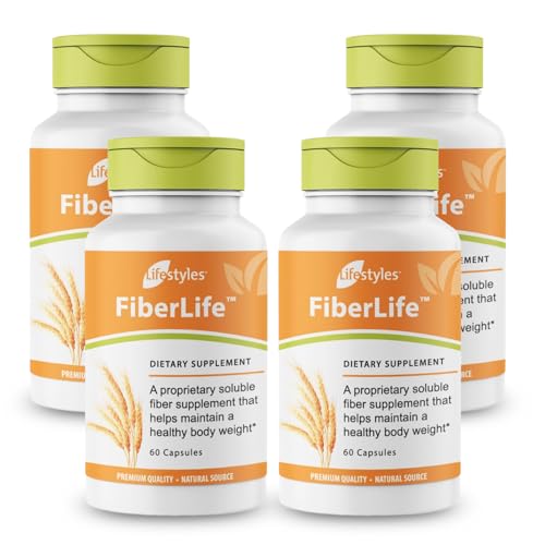 Lifestyles FiberLife Supplement &ndash; Soluble Fiber for Digestive Health & Appetite Control with Konjac, Guar Gum, Xanthan Gum, and Cinnamon &ndash; Made in Canada &ndash; 4 bottles x 60 Capsules (240 capsules)