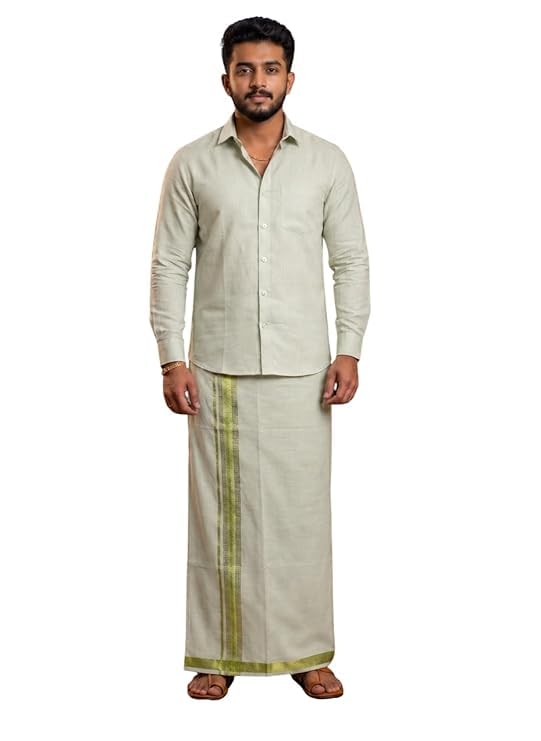 tharunsha elite Men’s Tissue Shirt & Dhoti Set | Ideal for Festivals & Weddings-picture-15