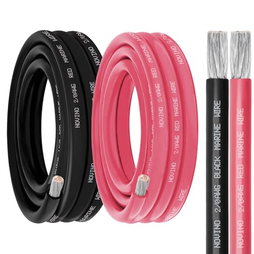 2/0 Gauge Marine Wire 2/0 AWG 10FT Red &amp; 10FT Black Marine Grade Wire
