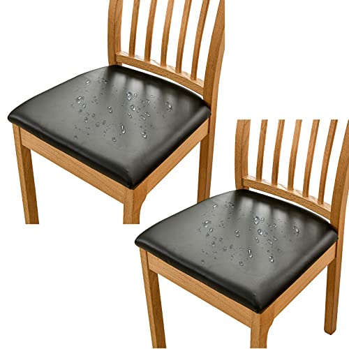 YarnYard Housses de siège de Chaise imperméables, 2 Pièces PU Cuir Housses de siège de Chaise, Housse de Chaise Extensible pour chaises de Salle à Manger, Le Noir Cover