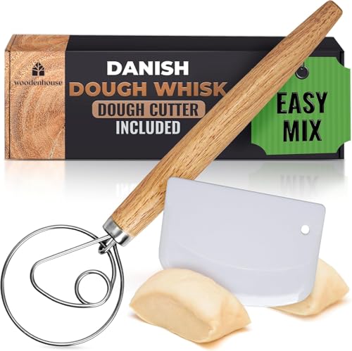 Comparison: Best Danish Dough Whisk 8 Danish Dough Whisk, Sourdough Bread Whisk 13" with Dough Cutter - Sourdough Mixer Tool for Baking with Stainless Steel Hook, for Bread, Pizza, Pastry, Cake Batter