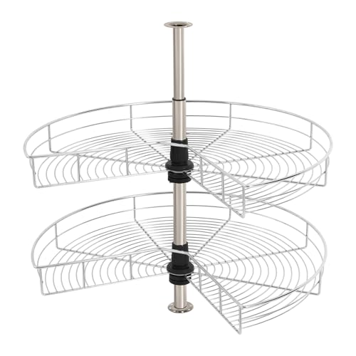 Organizador de armario de esquina, extensible, giratorio a 270°, con 2 cestas ajustables en altura y cierre suave, en acero inoxidable, máx. 16 kg por cesta, para armarios de cocina ≥ 80 x 80 cm