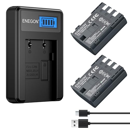ENEGON Batería NB-2L NB-2LH, 2x1100mAh Baterías de Repuesto de con Cargador y Cable USB-C, para Canon EOS 350D, 400D, PowerShot G7, G9, S30, S40, S60, S45, S50, S55, S70, S80, ZR950, ZR960
