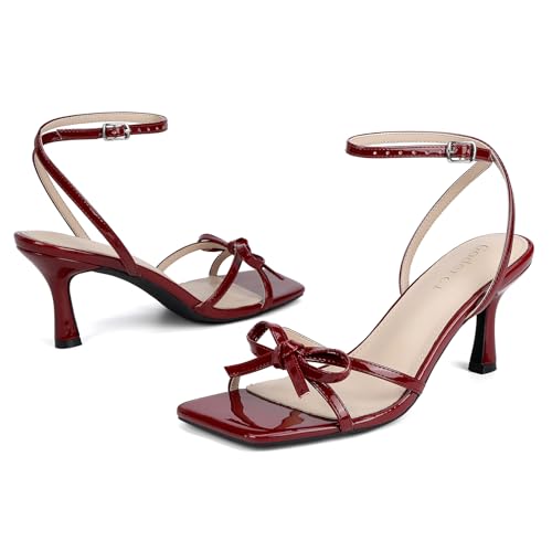 Image of Goderci Kitten Heels with Bow Strappy Heels for Women | Square Open Toe, Mid Heeled Sandals
