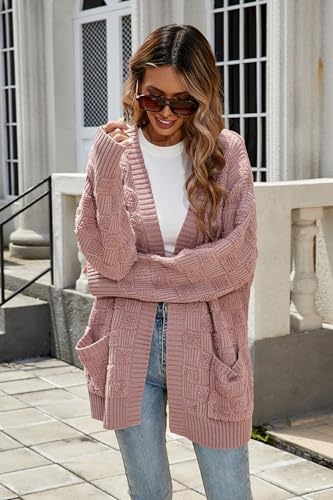 Image of Cakulo Womens Oversized Fall Checkered Cardigan Sweaters 2024 Trendy Open Front Chunky Cardigans Knit Sweater Coats