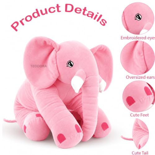 Image of Big Jumbo Elephant Soft Toy for Kids Girls Boys,Pink,Big cushionAnimal Plush Stuffed Baby Teddy Gift Birthday, 60 cm