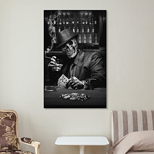 Gangsta Skull Smoking Skeleton Black And White Art Poster Modern Wall Decor Wall Art Paintings Canvas Wall Decor Home Decor Living Room Decor Aesthetic 24X36Inch(60X90Cm) Frame-Style #TOP6