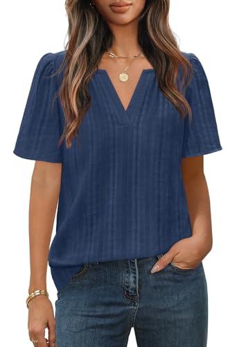 MEROKEETY Women's Summer Business Casual Blouse Tops Dressy Short Sleeve V Neck Loose Fit Work T Shirts2