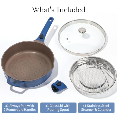 ESLITE LIFE Antihaft-Pfanne mit Deckel, 27,9 cm, tiefe Bratpfanne, Schmorpfanne, sicher für Ofen, Induktion und alle Herde, PTFE- und PFOA-frei, Blau