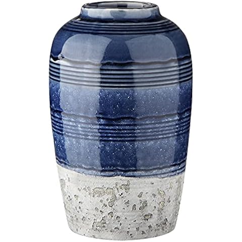 Decorative Ceramic Vases for Home Decor Two Tone Boho Flower Vase for Table Centerpieces Big Blue Pottery Vase Table Flowers Decor Vase Living Room Shelf Fireplace Cover