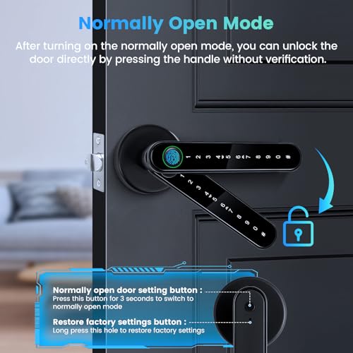 Fingerprint Door Lock, 5 in 1 Smart Door Lock Electronic Smart Door Handle Keyboard Password Bluetooth Lock Digital Auto Lock Biometric Lock with APP IC Cards for Bedroom Office Apartment - Image 6
