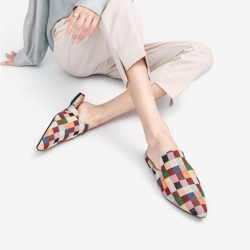 Image of Tilocow Women's Pointed Toe Flat Mules Backless Slip On Loafers