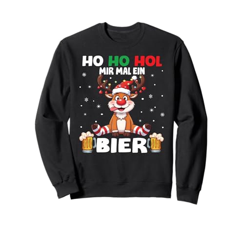 Ho Ho HOL Mir mal EIN Bier Rentier Spruch Lustig Weihnachts Sweatshirt