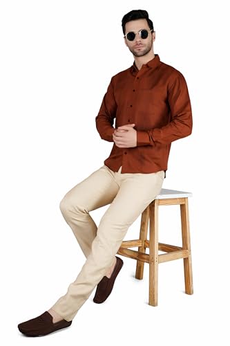 Image of Mens Slim fit Solid Casual Cotton Shirt with Spread Collar and Full Sleeves || Suitable for Office wear