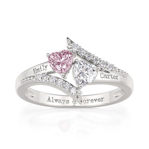 Jeulia Customized Birthstone Rings for Women Personalized Mother's Day Gifts Custom Name Engraved Rings for Anniversary Friendship Gifts with Jewelry Box