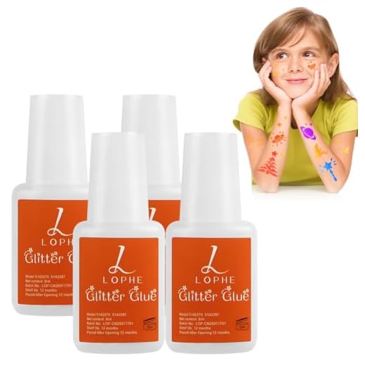 LOPHE Hautkleber für Glitzertattoos, 4x8ml Glitzer Tattoo Kleber, Körperkleber Glitter Glue für Karneval, Schminke, Halloween, Make-up Artists