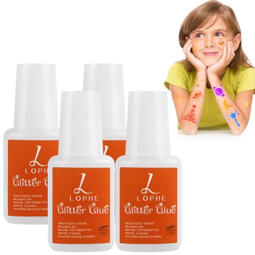 LOPHE 4 Pièces Colle Temporaire de Corporelle, Gel pour Tatouage à Paillettes, 8 ml Colle de Tatouage Temporaire, Gel Flash pour Tatouage, Glitter Glue pour Carnaval,...
