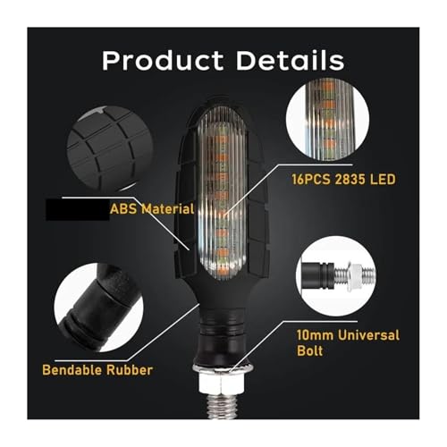Intermitentes de moto 12V luces de señalización ámbar con perno M8 universal 6
