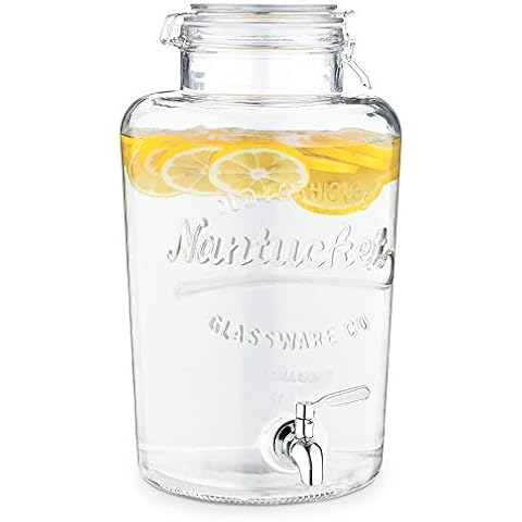 Navaris 8L Glass Drink Dispenser with Tap Cover
