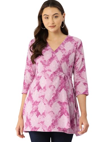 Image of feranoid Floral Print Angrakha 3 Sleeves Flared Kurti