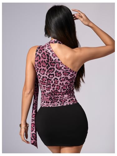Image of RoseSeek Women's Y2K Leopard Polka Dots Halter Asymmetrical Neck Crop Tops