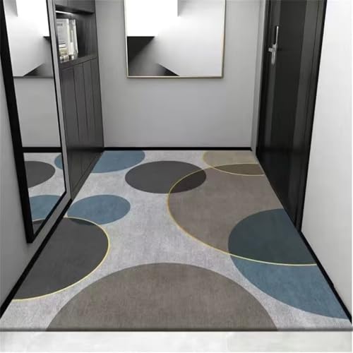 Tapis antisalissure géométrique bleu et gris résistant 200x250 cm