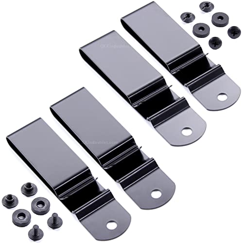 Universal Heavy Duty Metal Belt Clips - (Fits 1.75 inch Belts) - (Black) - (w/Hardware) - (4 Pack) - Replacement Steel Clip Holder for Holsters, Sheaths, Phone Cases
