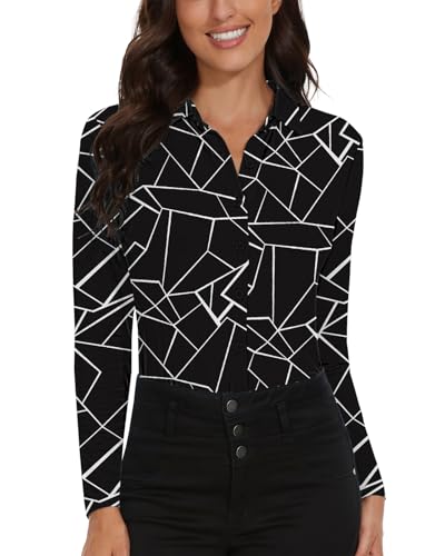 Image of Soneven Womens Golf Polo Shirts 3 /4 Long Sleeve V Neck Button Down Shirts Business Causal Work Blouses Tops