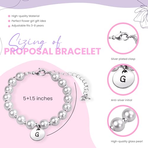 Image of Flower Girl Proposal Bracelet, Initial Bracelet for Girls, Pearl Wedding Party Gift for Child Toddler Kids with Gift Box