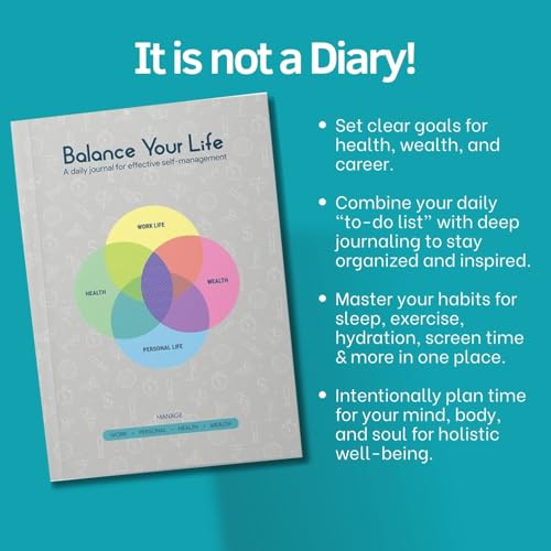 Image of Balance Your Life - Daily Undated Planner and Journal | Wellness Habit Tracker | Boost Work Productivity | Gratitude & Mental Wellbeing | Budget Management | 4-Month Program | 5-Star Product (Executive Space Grey)