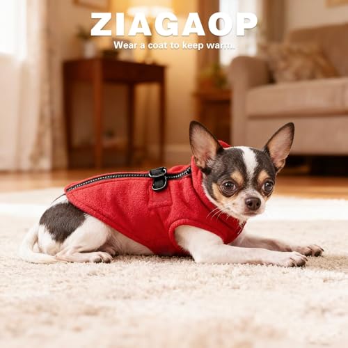 Image of Soft & Comfortable Dog Jacket - Cozy Zip-Up Sweater Vest with Leash Hook, Easy-On Pet Coat for Walks, Outdoor Play, and Everyday Adventures. Red M