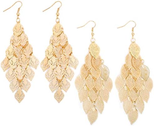 Set of 2 Filigree Leaf Earrings Cluster Fashion Chandelier Drop Dangle Earrings for Women Girls