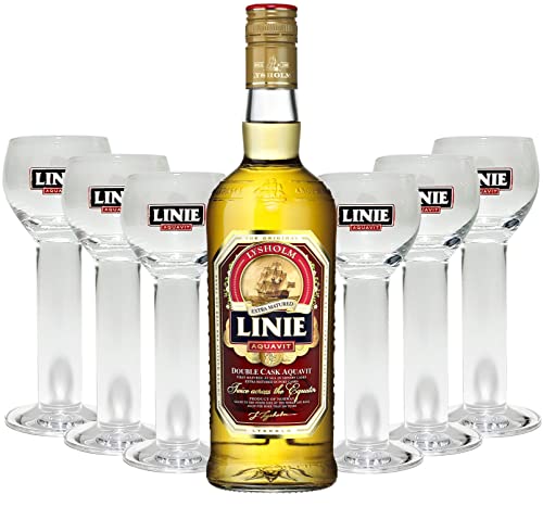 Linie Aquavit Lysholm Double Cask Norwegen 0,7l 700ml (41,5% Vol) + 6x Gläser 2cl geeicht Cover