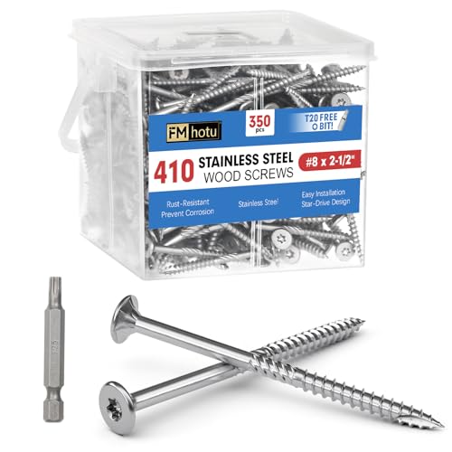 Image of #8 x 2.5 Stainless Steel Deck Screws, 350Pcs 410 Grade Stainless Steel | T20 Star Bit Deck Screws,Rust Resistant Timber Screws for Log Landscaping Wood
