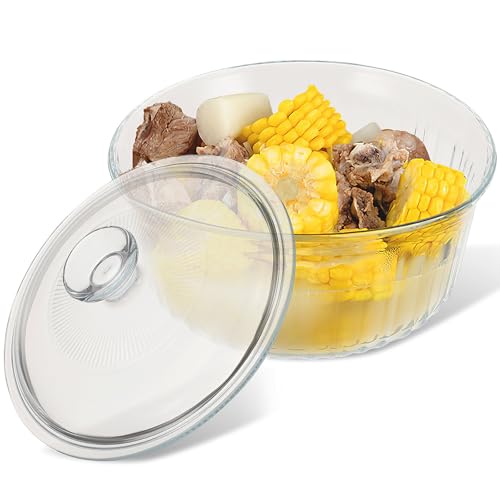 PLAFOPE Cacerola Redonda de Vidrio Borosilicato con Tapa Hermética que No Retiene Grasa 1.6l Adecuado para Cocinar en Horno y Estufa para Cocinar en Horno y Estufa
