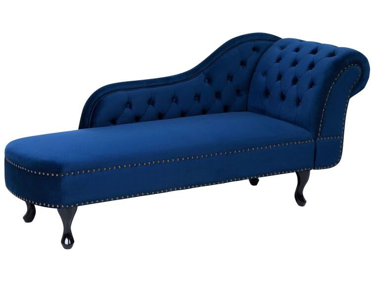 Image of Velvet Modern Chesterfield Chaise Lounge Couch 166 X 63 X 76 for Your Loving Space (Blue, Right Arm)