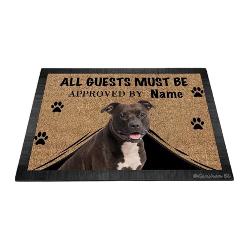 Ganshan Bi Funny Pitbull Dog Dog Welcome Doormat All Guests Must Be Approved Floor Mat Custom Door Mat Home Decor Gift for Dog Lover 23.6