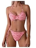 SOLY HUX Bikini Sets for Women Allover Print Halter Tie Side Bathing Suits Two Piece Swimsuit Multicoloured Print Medium