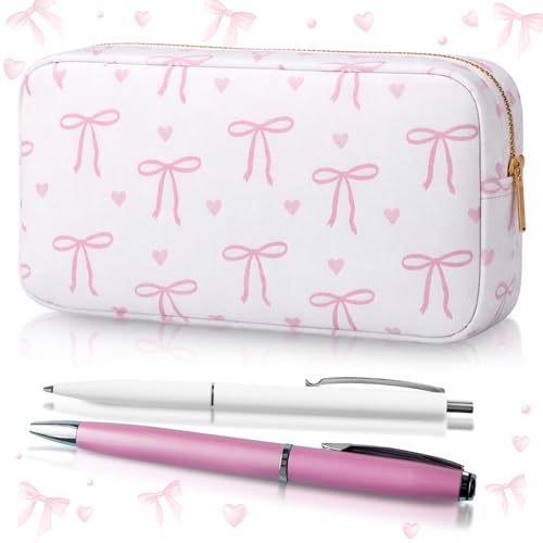 Sherr Large Coquette Bow Pencil Case Bow Cute Pencil Pouch with Zipper Storage Bag Aesthetic Gift Makeup Pouch Cosmetic Bag for Women Adult