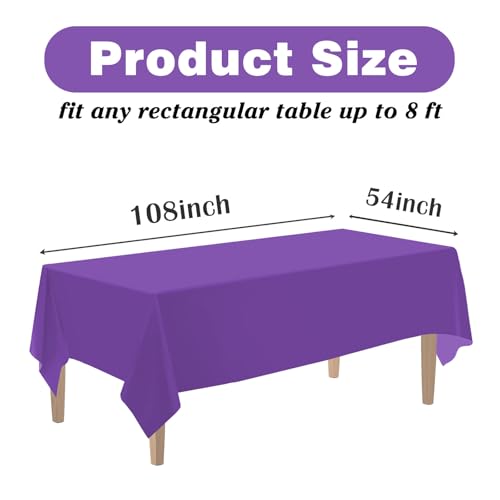 Image of Kopokita 6 Pack Purple Plastic Tablecloths Disposable 54 x 108 Inch | Rectangle Table Cloths, Party Table Covers for Birthday, Graduation, Halloween Decorations