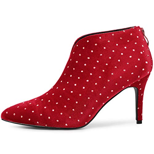 Allegra K Women's V Shaped Cutout Pointed Toe Stiletto Heel Red Ankle Boots 6 M Us #TOP5