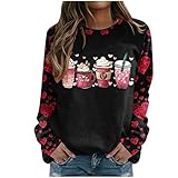 Pullover Damen Elegant Valentinstag Sweatshirt Liebe Herz Druck Top Freizeit Oberteil Langarmshirt Lässig Langarm Casual Rundhals Basic Sweat Shirt Mode Herbst Winter Festliche Sweatshirts Mädchen