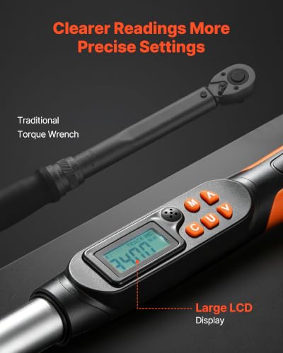 Image of VEVOR Torque Wrench Set 1 /2 inch Drive Digital Torque Wrench 4 Display Units, ±2% Accuracy, LCD Screen, with Buzzer and LED Indicator, with Sockets, Extension Bar, Adapter, for Automotive Repair