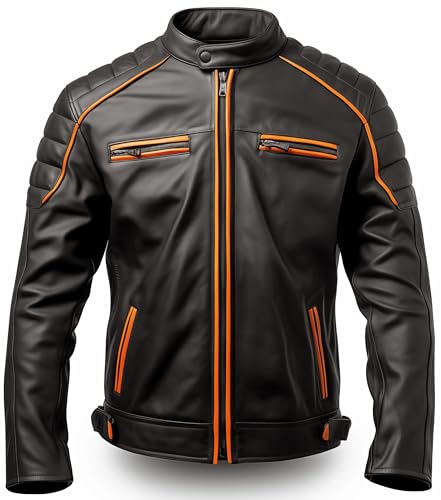 DURVANE Men's Premium quality leather jacket in black and orange