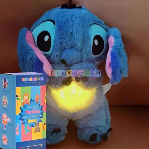 Image of Tinytotem Soft Toy for Girls Stitch Sleeping Breathing Teddy with Music and Light Huggable Heart Beat Plush Toys for Kids & Babies Cuddly Animal Stuff Huggable Gifts for Toddlers Pink 32 cm