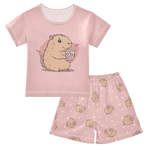 Capybara Strawberry Pajamas Sets Cute Summer Shorts Set for Nightwears