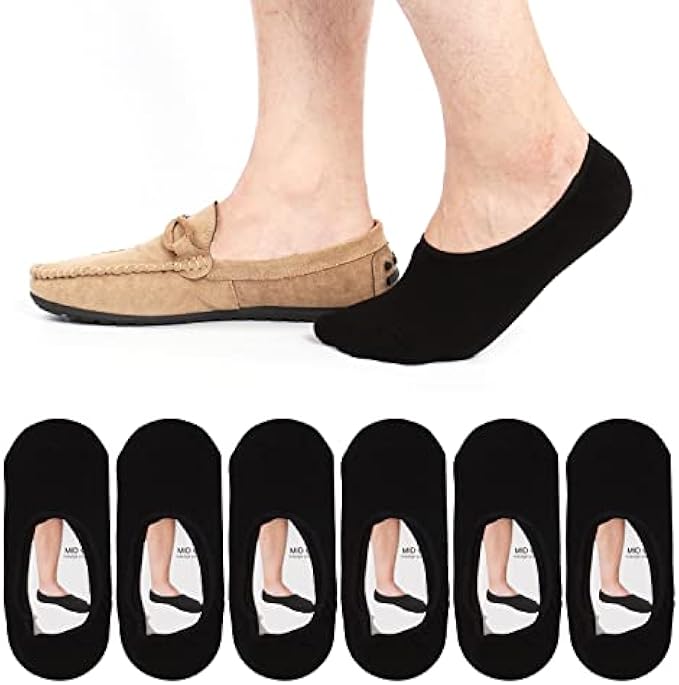 ADFOLF 6 Pack Mens No Show Socks Casual Low Cut Thin Loafers Non Slip Boat Liners